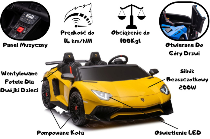 Lamborghini Aventador SV Na Akumulator Żółty Dla Dwójki Dzieci XXL